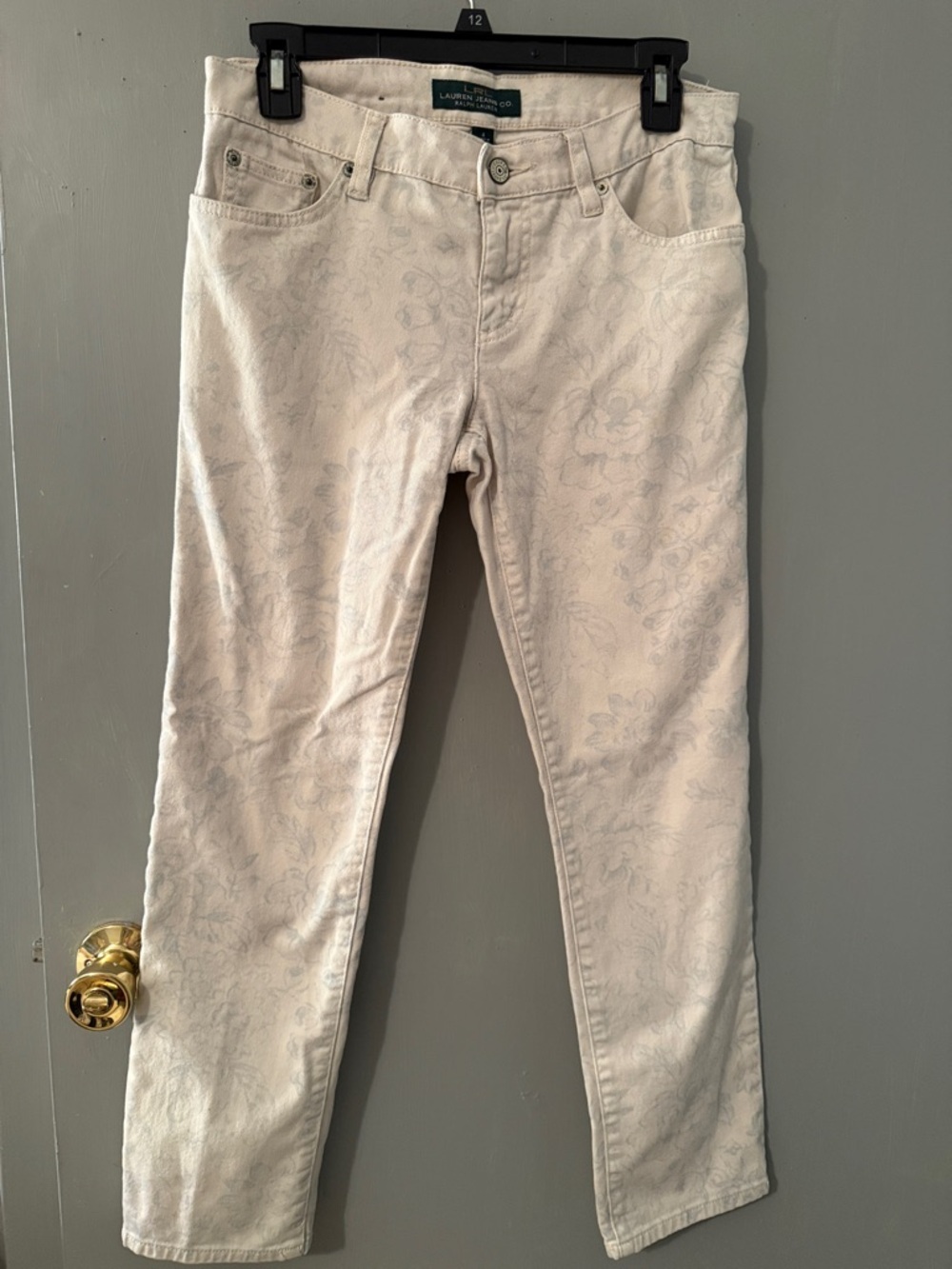 Lauren Ralph Lauren Cream Straight-Leg Jeans with Subtle Floral Motif